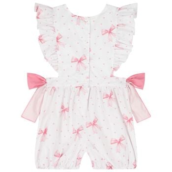 Girls White & Pink Bow Playsuit