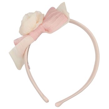 Girls Beige & Pink Chiffon Flower Headband