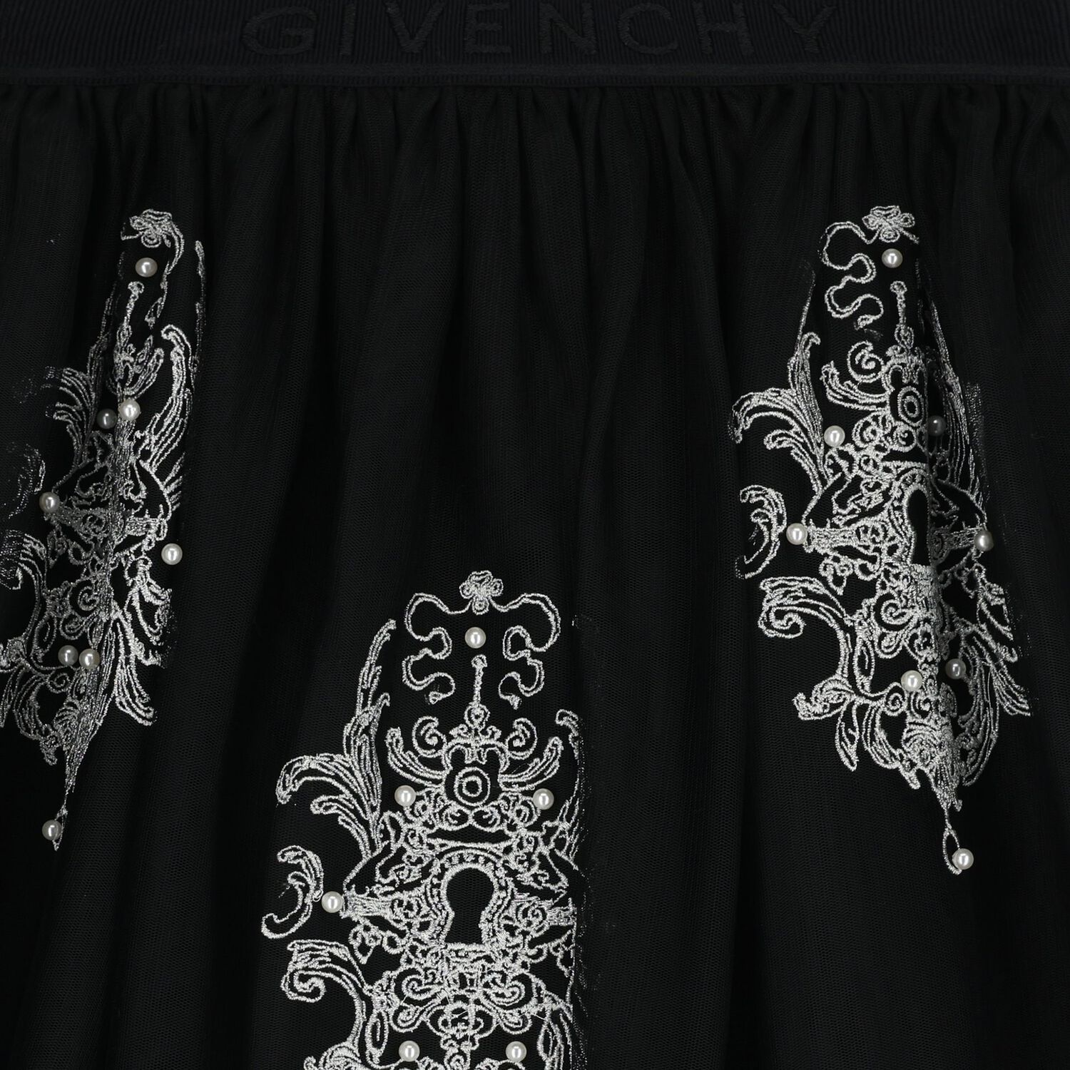 تنورة تول مزخرفة باللون الأسود للبنات, 1, hi-res