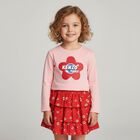 بلوزة بناتية بأكمام طويلة وشعار وردي, 1, hi-res