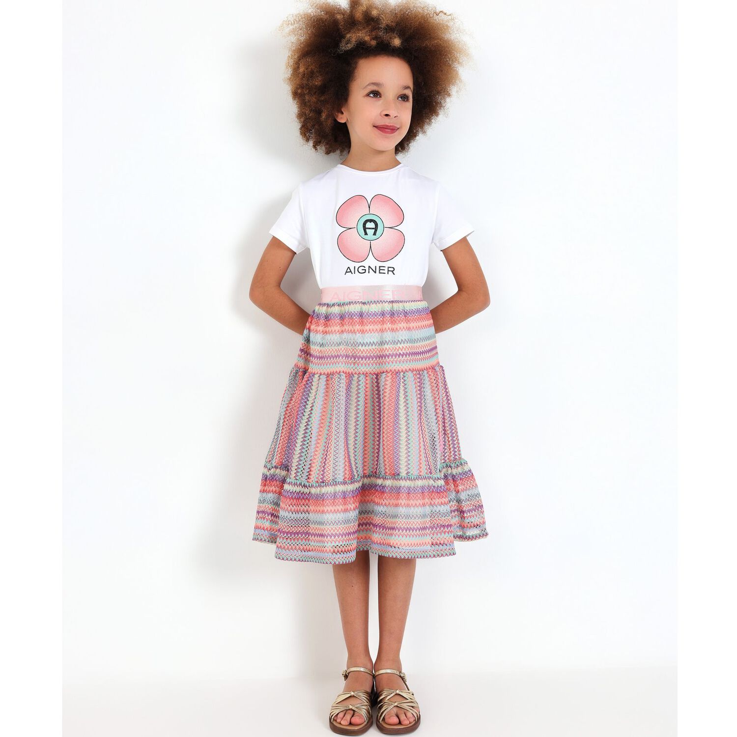 تيشيرت بنات بطبعة الزهور باللون الأبيض, 1, hi-res image number null