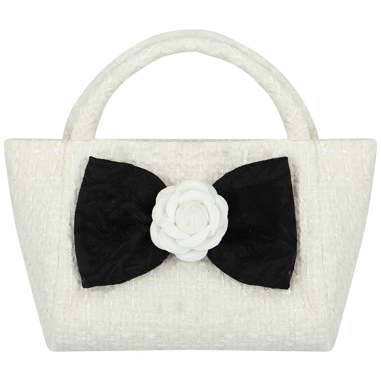 Girls Ivory & Black Bow Bag, 1, hi-res