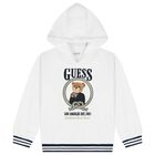 Girls White Teddy Bear Logo Hooded Top, 1, hi-res