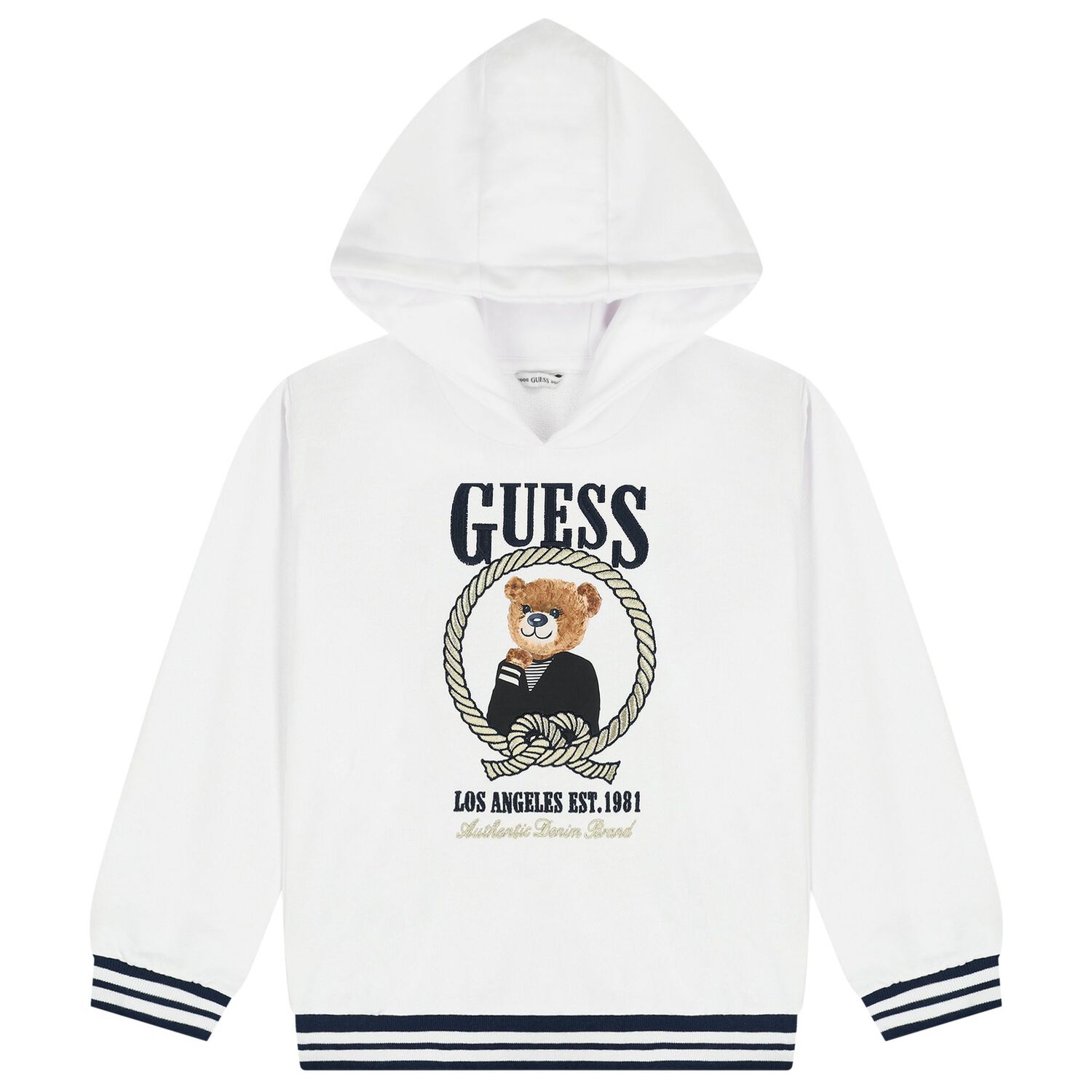 Girls White Teddy Bear Logo Hooded Top, 1, hi-res