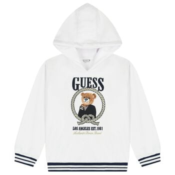 Girls White Teddy Bear Logo Hooded Top