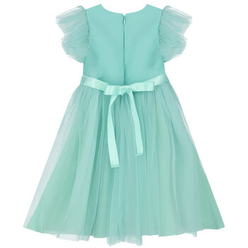 Girls Aqua Blue Satin Tulle Dress