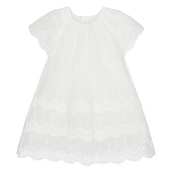 Younger Girls Ivory Embroidered Tulle Dress