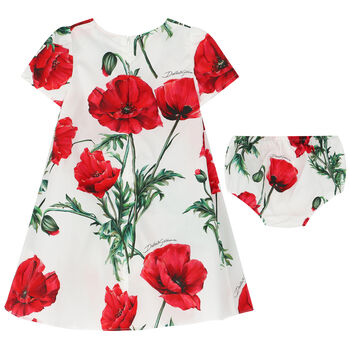 Baby Girls White & Red Poppy Dress Set