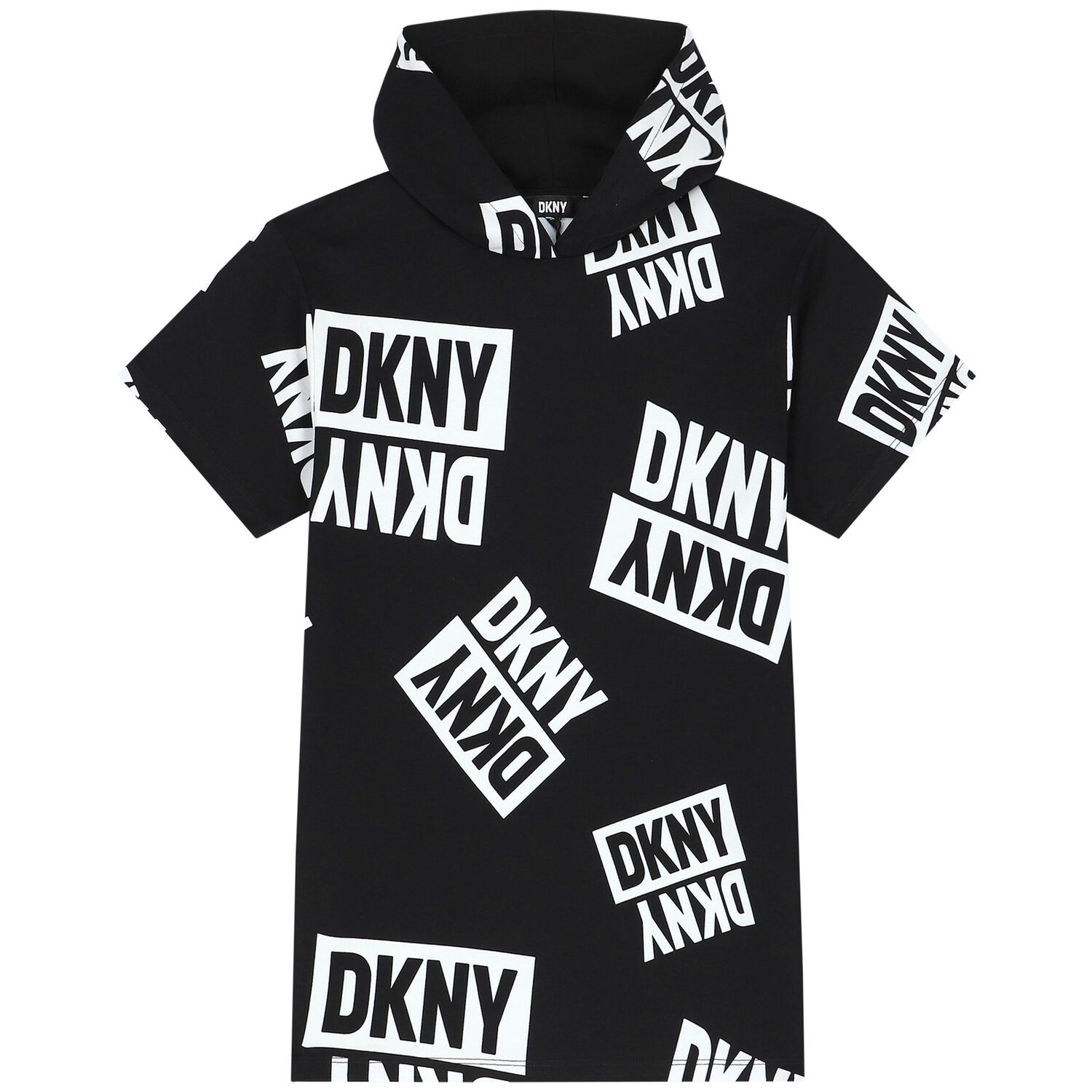 Girls Black Logo Hooded Dress, 1, hi-res image number null