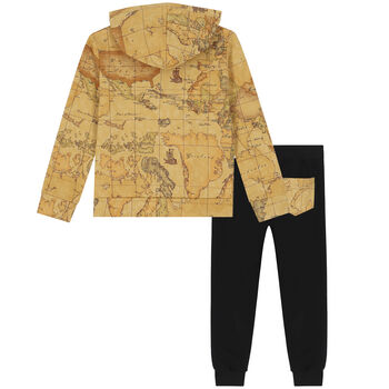 Boys Beige & Black Logo Geo Map Tracksuit