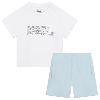 Younger Boys White & Blue Logo Shorts Set