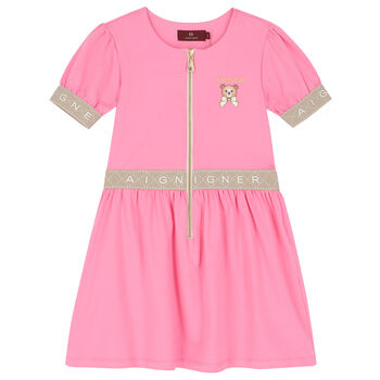 Girls Pink Bear Logo Zip Dress