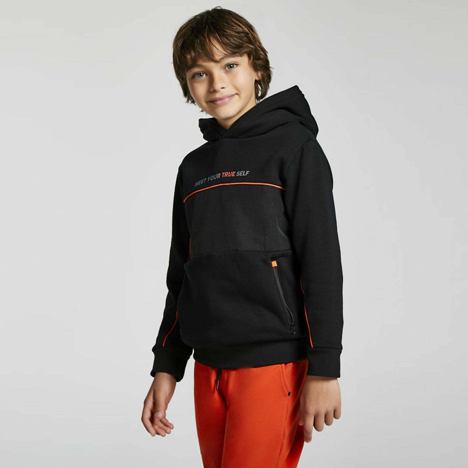 Boys Black Hooded Top, 1, hi-res image number null