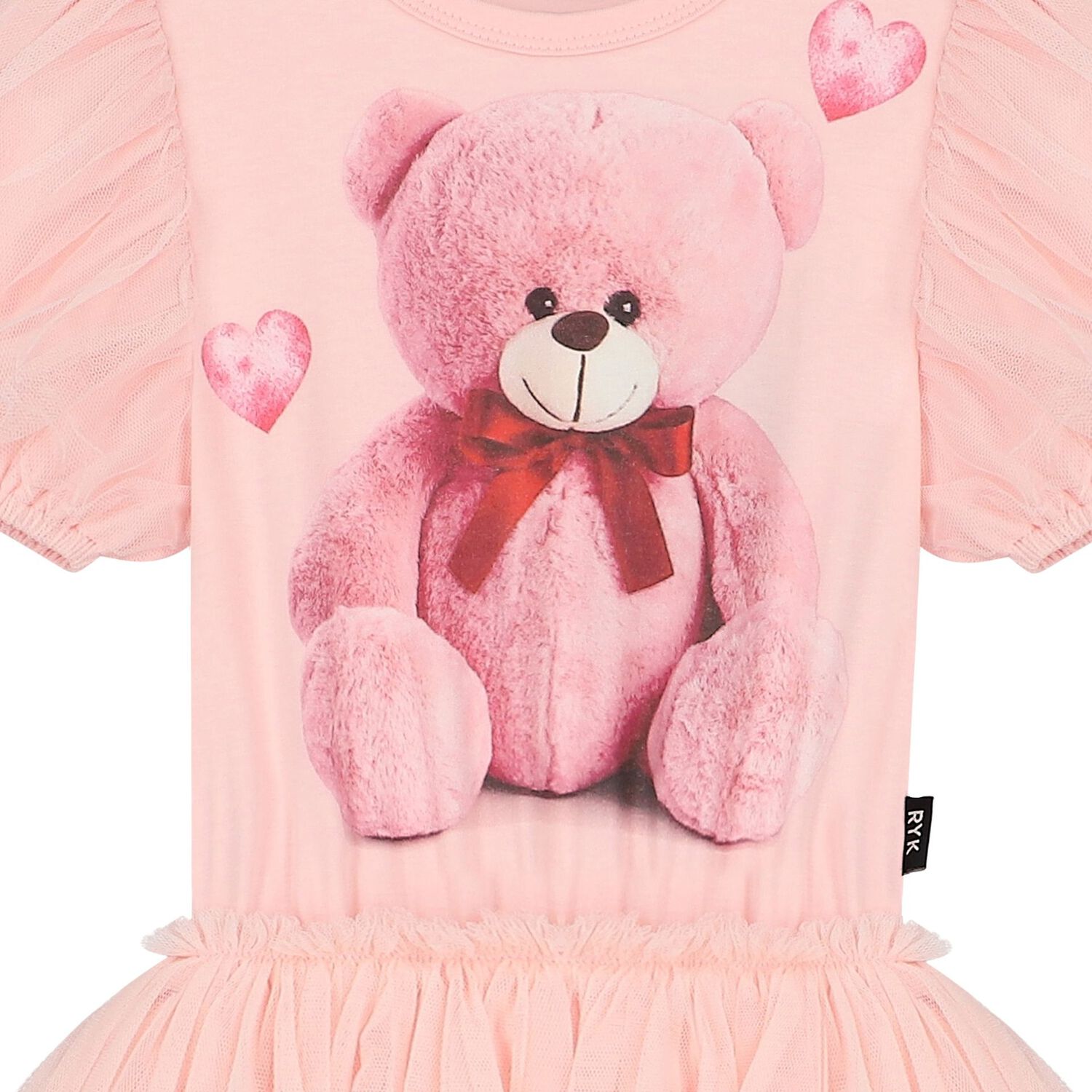 Girls Pink Teddy Bear Tulle Dress, 1, hi-res image number null