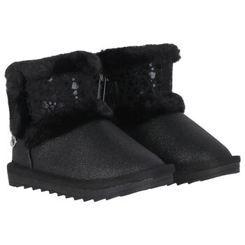Younger Girls Black Faux Leather Boots