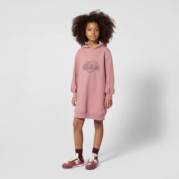 Girls Mini Me Pink Heart Logo Hooded Dress