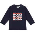 Younger Boys Navy Blue Logo Long Sleeve Top, 2, hi-res
