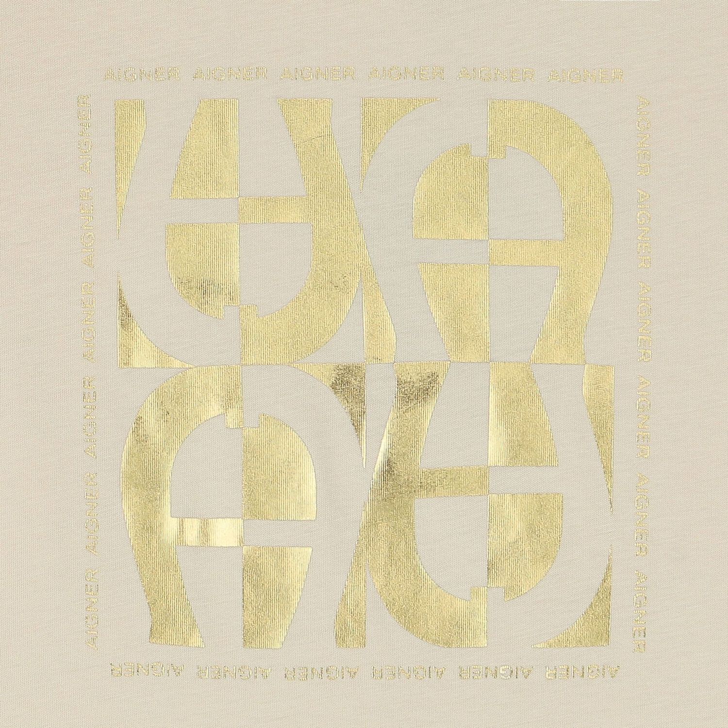 تيشيرت أولاد بالشعار باللون البيج والذهبى, 1, hi-res image number null