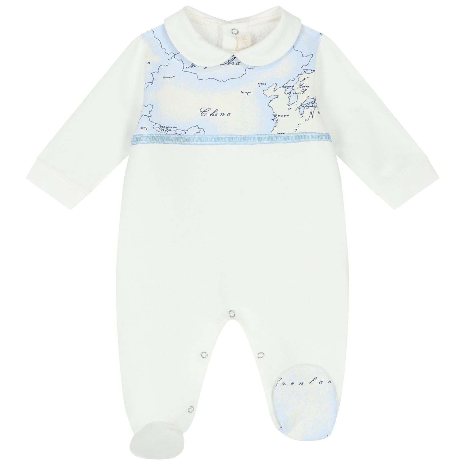 Baby Boys Ivory & Blue Geo Map Babygrow, 1, hi-res image number null
