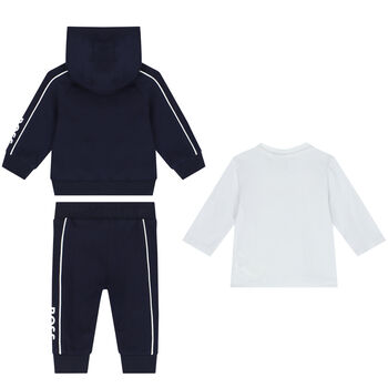 Baby Boys Navy Blue & White 3 Piece Tracksuit