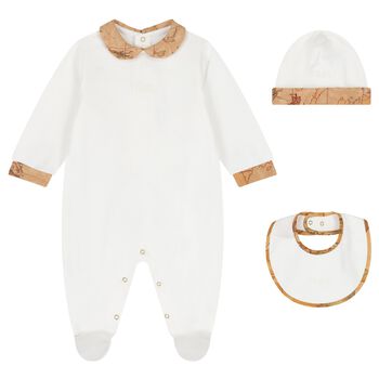 White & Beige Geo Map Babygrow Gift Set