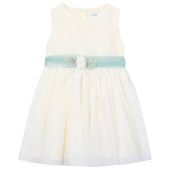 Girls Ivory Embroidered Tulle Dress