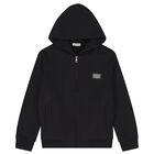 Black Logo Hooded Zip Up Top, 1, hi-res
