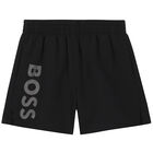 Boys Black Logo Swim Shorts, 1, hi-res
