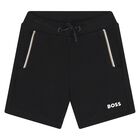  Younger Boys Black Logo Shorts, 1, hi-res