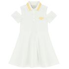 Girls White & Yellow FF Logo Polo Dress, 1, hi-res