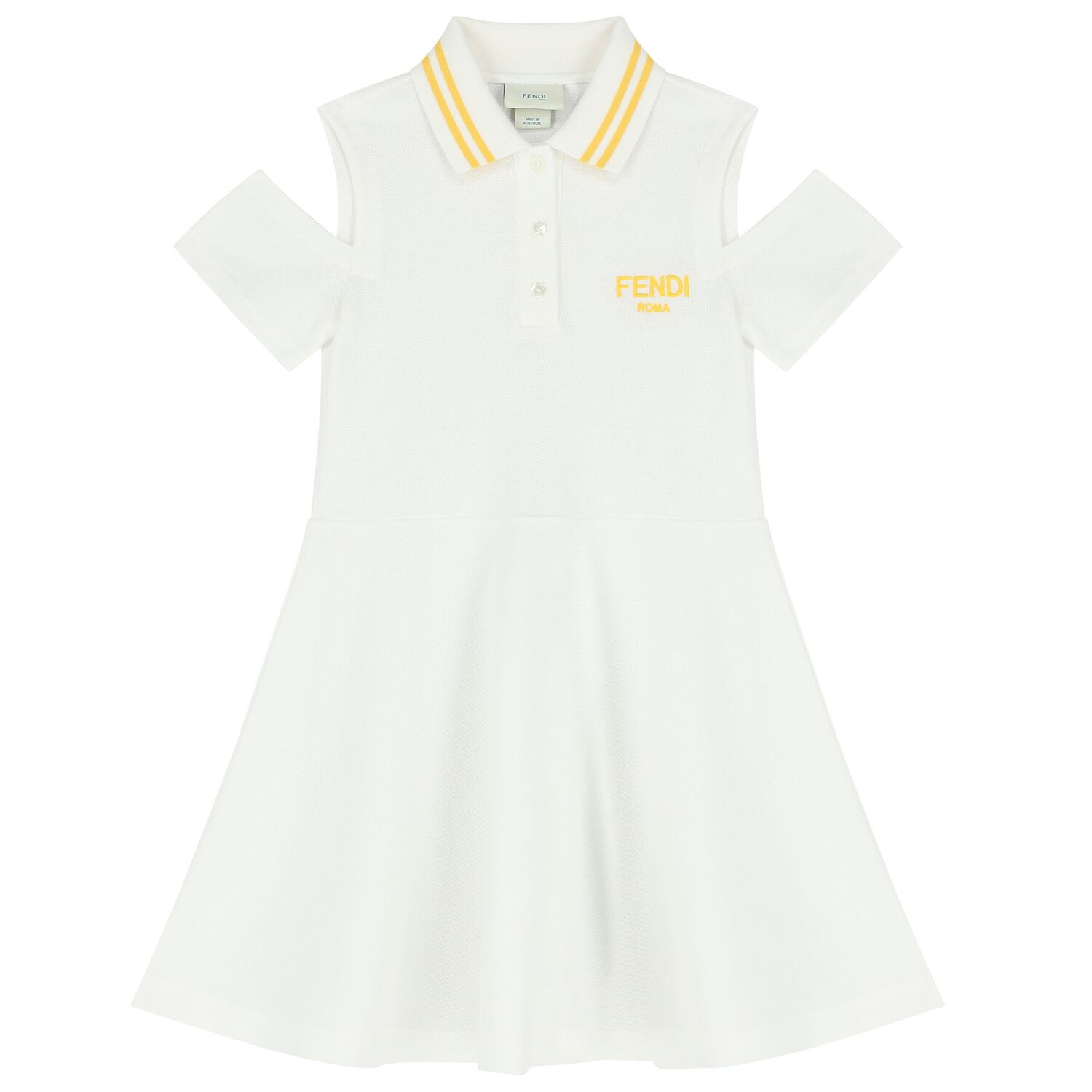Girls White & Yellow FF Logo Polo Dress, 1, hi-res