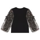 Girls Black Leopard Tulle Long Sleeve Top, 1, hi-res