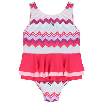 Younger Girls Purple & Pink Zigzag Logo Swimsuit