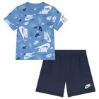 Boys Blue & Navy Blue Logo Shorts Set, 2, hi-res