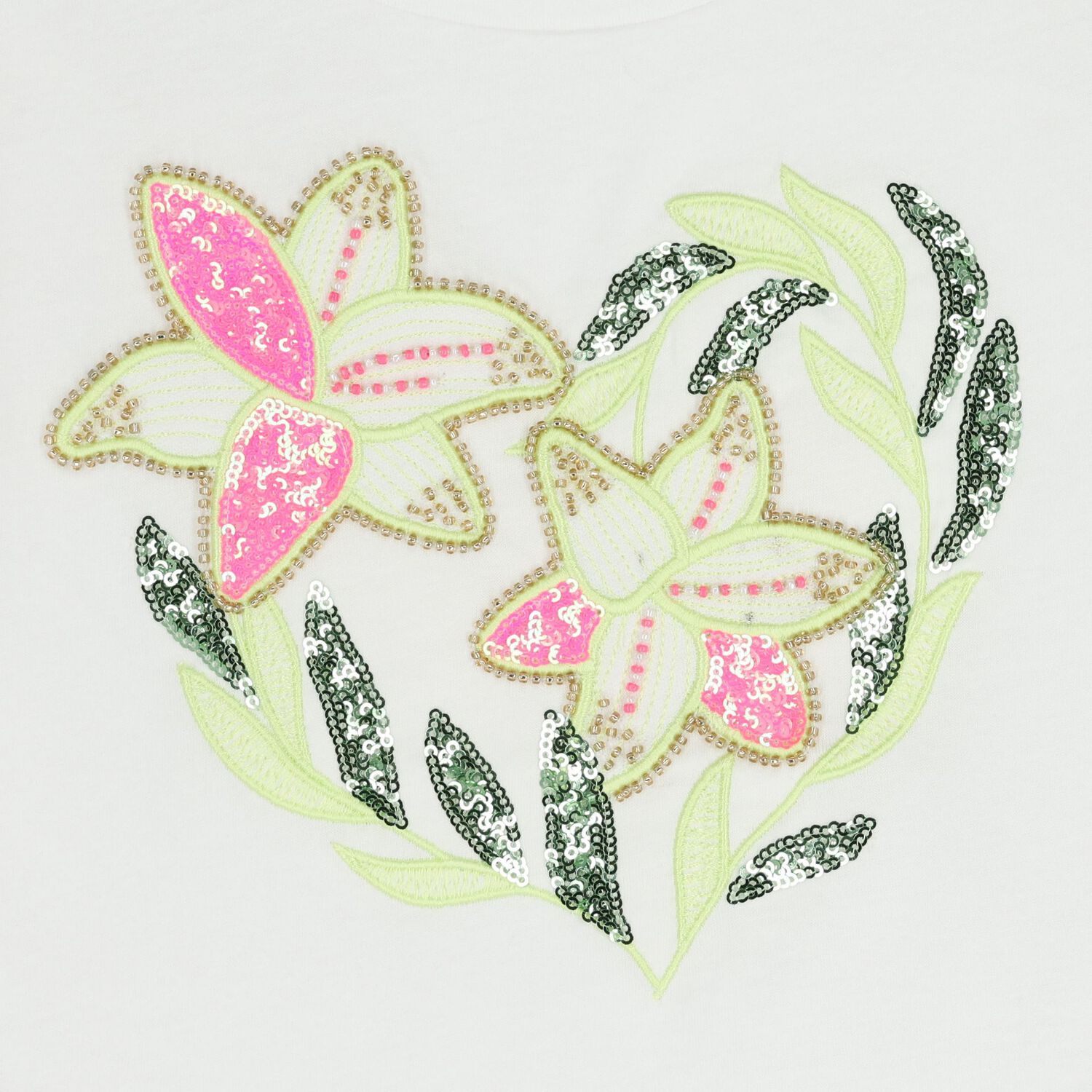 تيشيرت باللون الأبيض مزين بالزهور للبنات, 1, hi-res