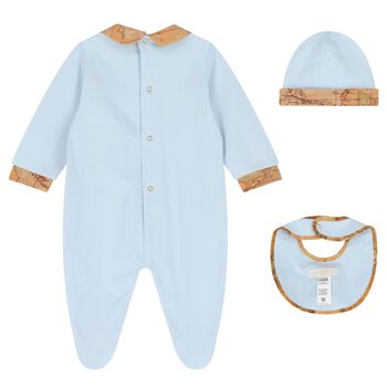 Baby Boys Blue & Beige Geo Map Babygrow Gift Set