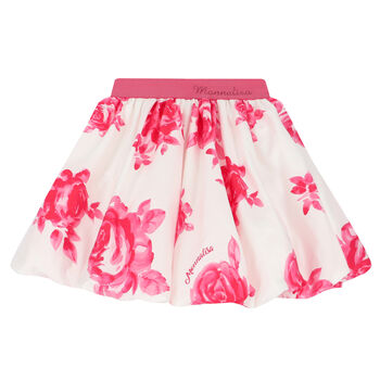 Girls Ivory & Pink Floral Skirt