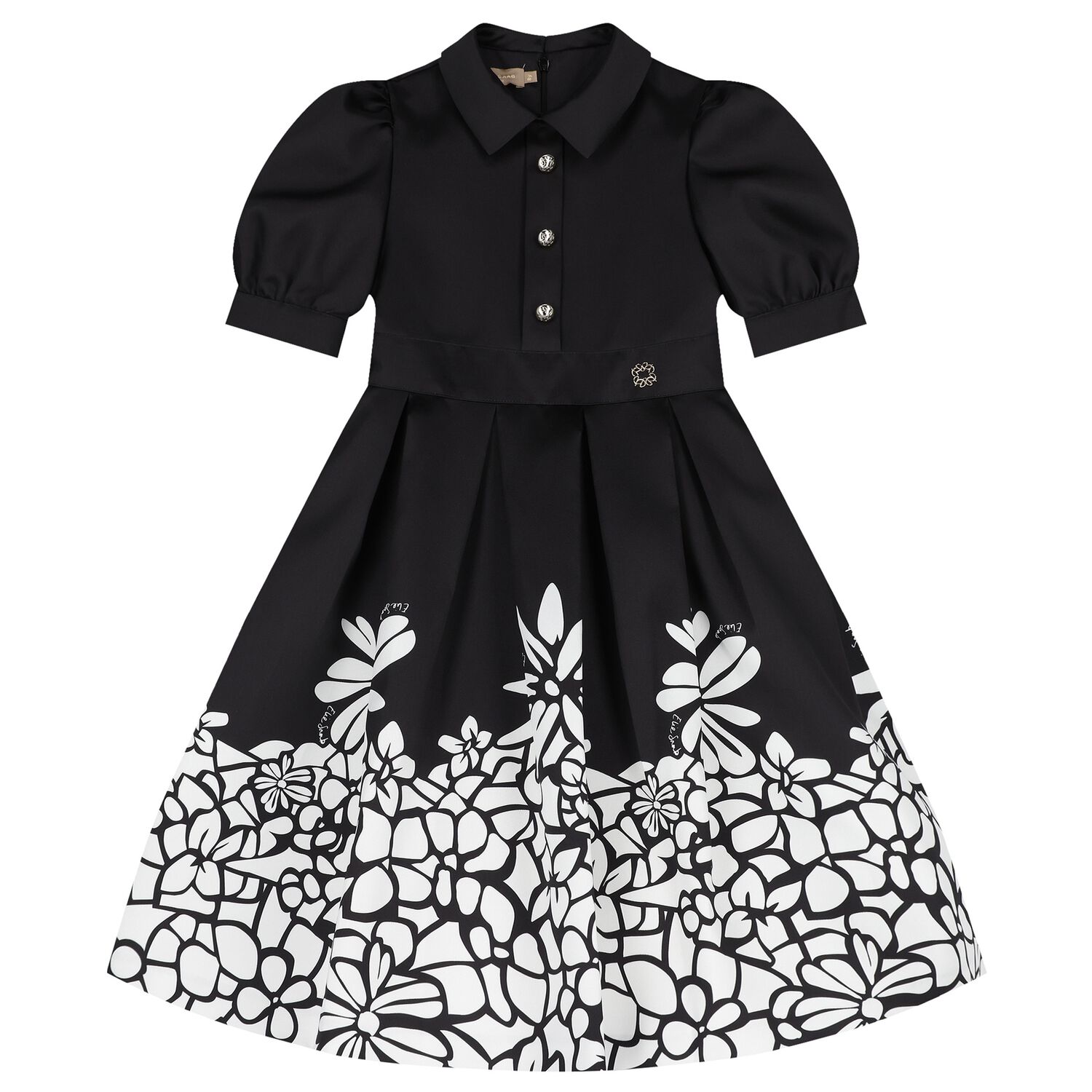 فستان ميكادو أسود مزهر للبنات, 1, hi-res