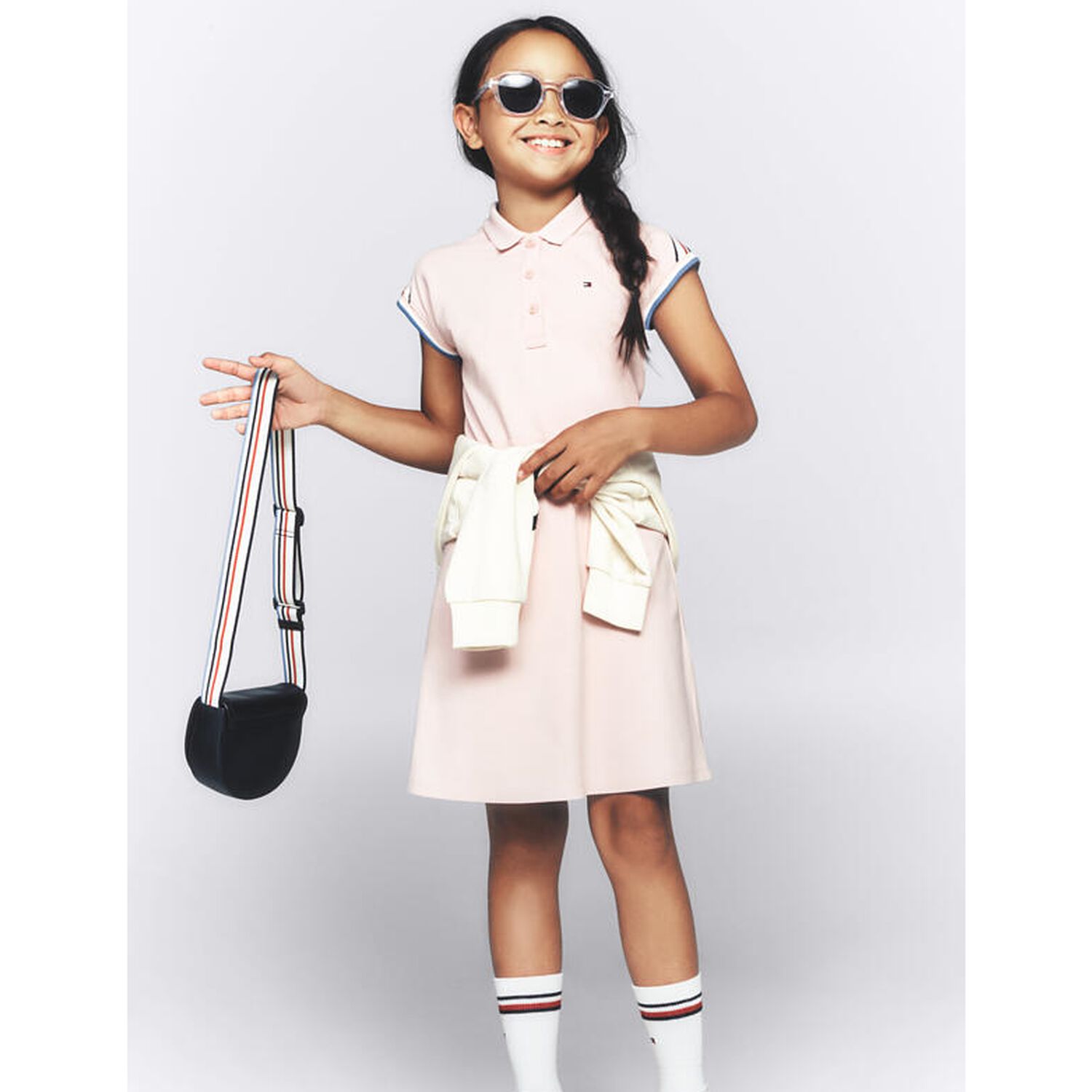 فستان بنات بولو بالشعار باللون الوردي, 2, hi-res image number null