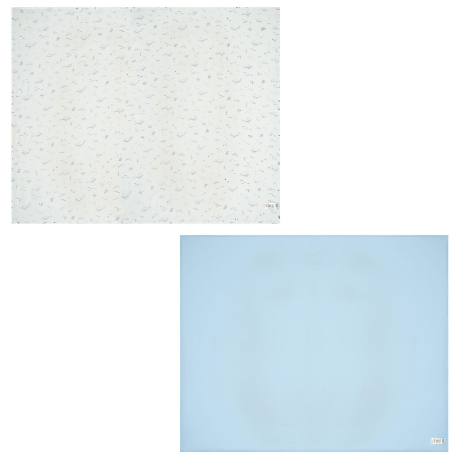 مناديل موسلين للأطفال الصغار باللونين الأبيض والأزرق برسومات حيوانات بحرية (عبوة من قطعتين), 1, hi-res image number null