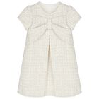 Girls Ivory Bow Tweed Dress, 1, hi-res