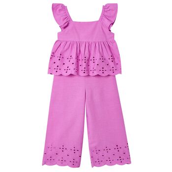 Girls Pink Eyelet Cotton Trouser Set