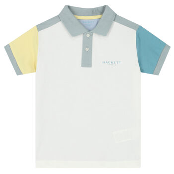 Boys Ivory & Blue Logo Polo Shirt