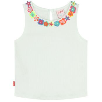 Girls White 3D Flower Sleeveless Top