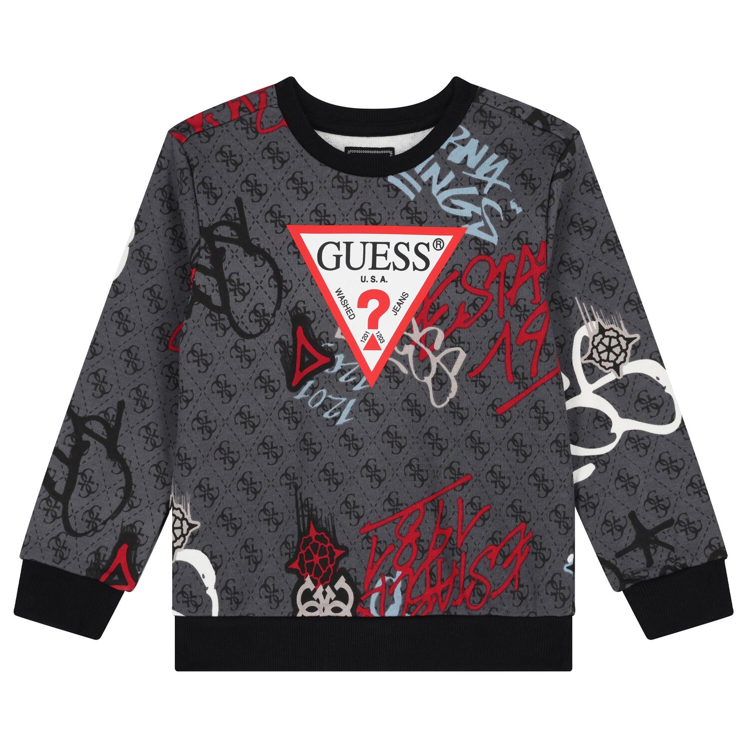 سويت شيرت بالشعار باللون الرمادي للأولاد, 1, hi-res