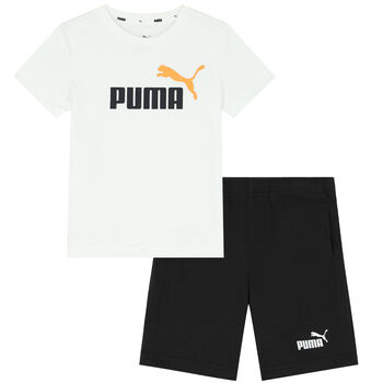 Boys White & Black Logo Shorts Set