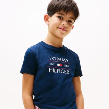 Younger Boys Navy Flag Logo Cotton T-Shirt