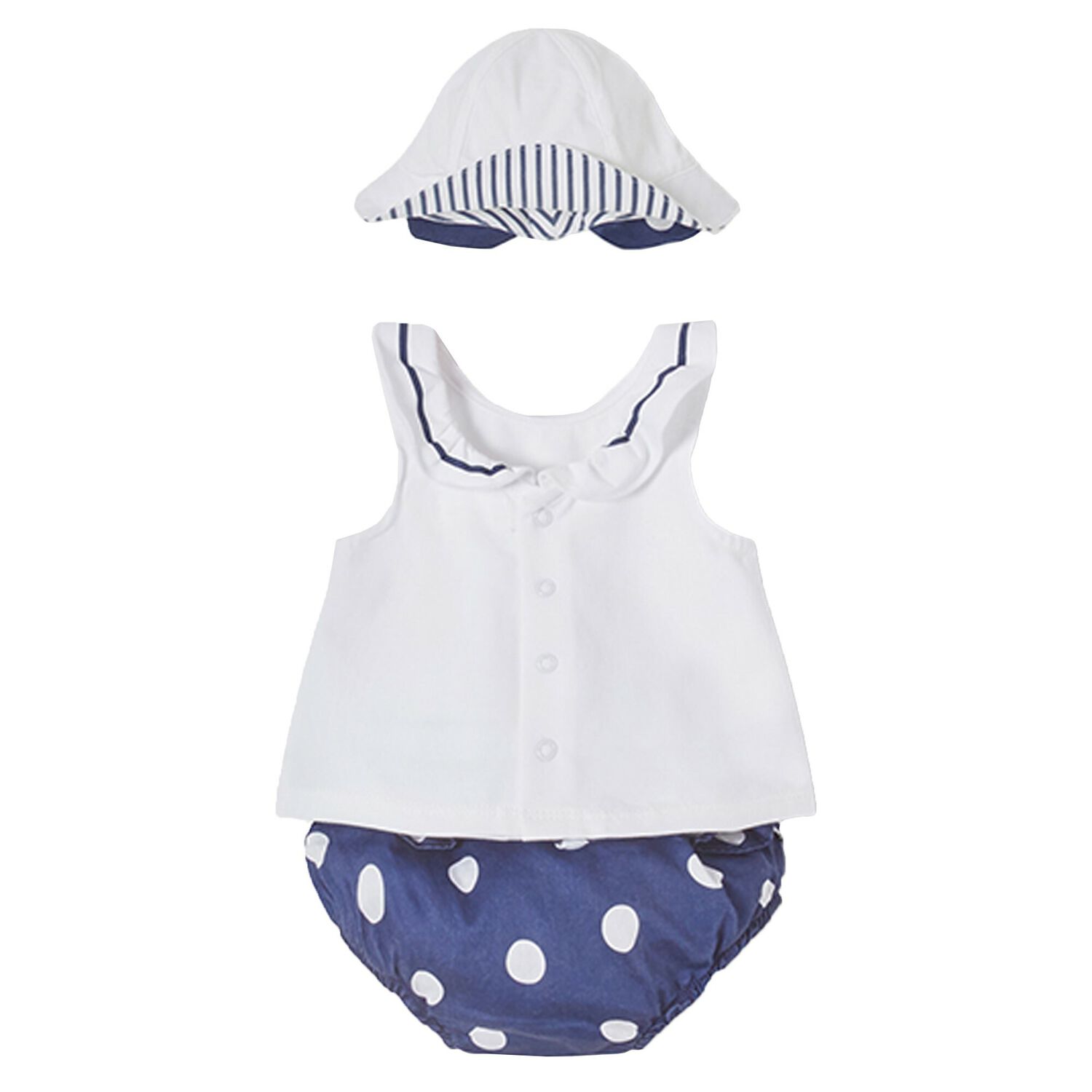 Baby Girls White & Navy Blue Shorts Set, 1, hi-res image number null