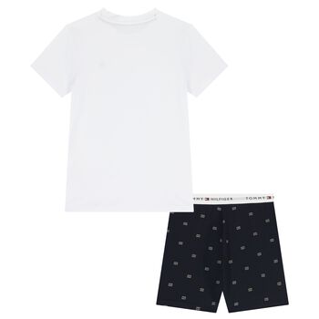 Boys White & Navy Blue Logo Pyjamas