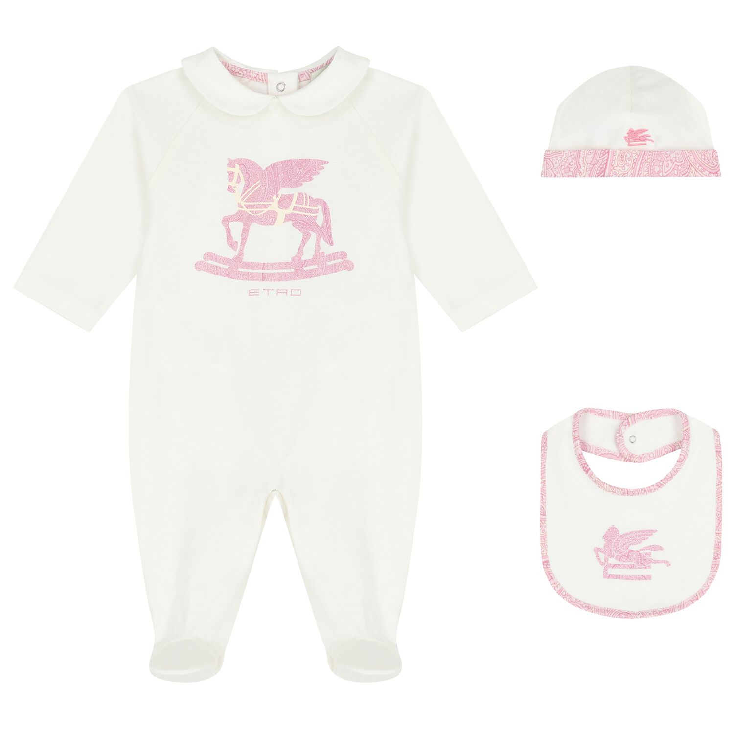Baby Girls White & Pink Paisley Babygrow Gift Set, 2, hi-res
